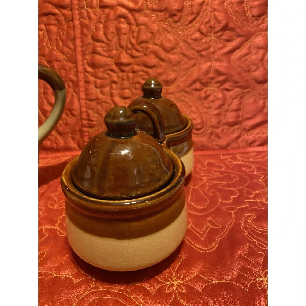 Vintage Brown Stoneware Milk Pitcher, Condiment Holder, Early 20th Century‎